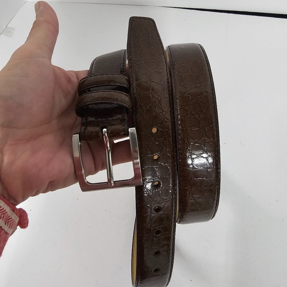 Belk Saddlebred Belt Mens Brown Croc Embossed Casual Office Size 44 NWT
